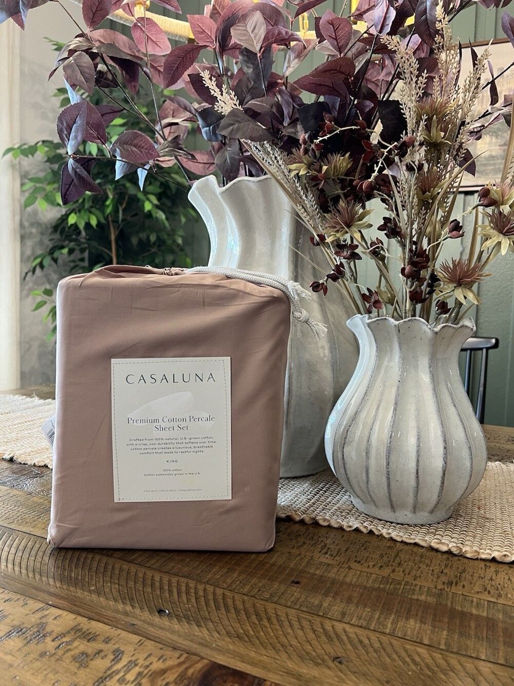 King 400 Thread Count Percale Sheet Set Light Adobe Clay - Casaluna NEW